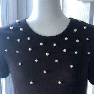 Zara Ladies Gorgeous Black Short Sleeve Top with Pearls, all Pearls Intact EUC